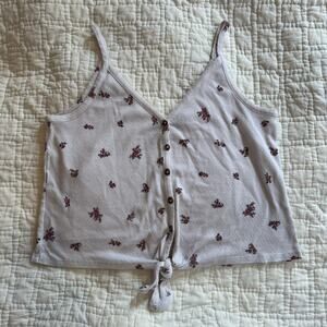 Wild Fable Cream Floral Ribbed Button Front Tie Hem Cami — Size XL